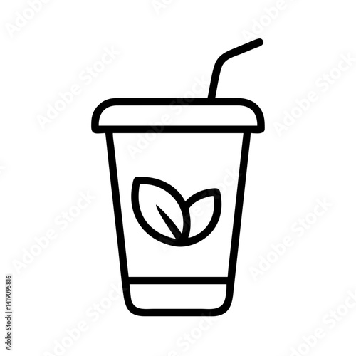 Iced tea cup vector icon illustration fresh drink beverage with straw healthy refreshment concept design