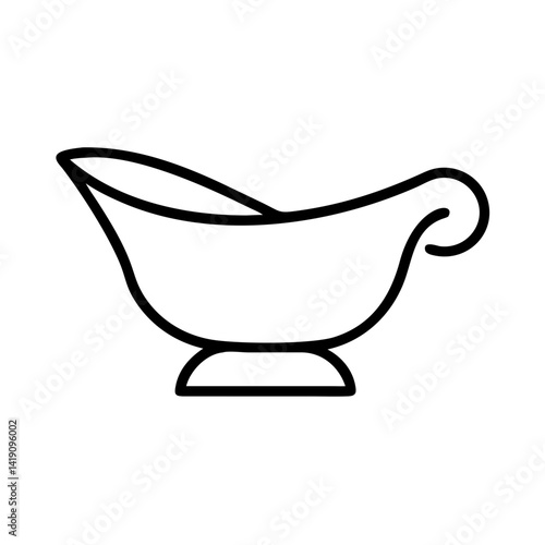 Vector graphic of gravy boat sauce dish serving bowl for food condiments and culinary use design