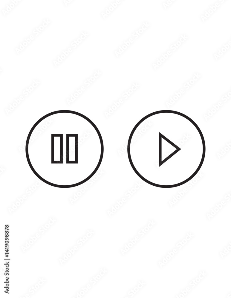 pause and Play icon on white background. Play and pause sign. pause and Play icon on white background. Play and pause sign.