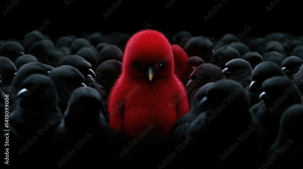 Obraz premium Red Bird Among Many