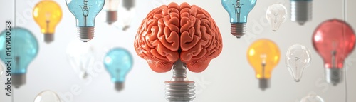Ai skill matchmaking for teams,A creative representation of a brain surrounded by colorful light bulbs, symbolizing ideas, innovation, and creativity