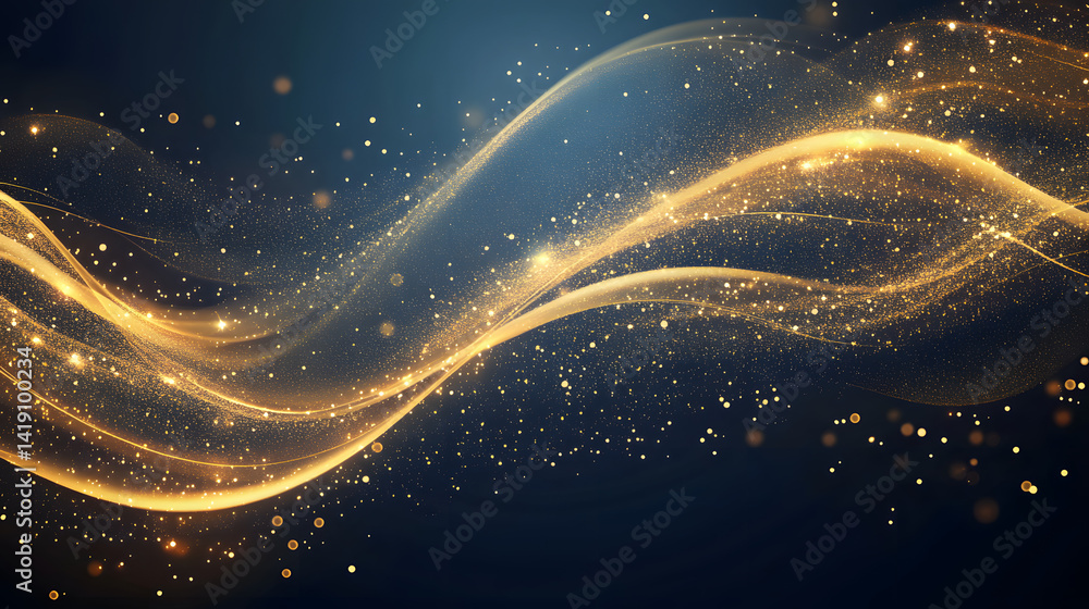 Elegant golden waves with shimmering particles create a magical and dynamic backdrop. Elegant golden waves with shimmering particles create a magical and dynamic backdrop.