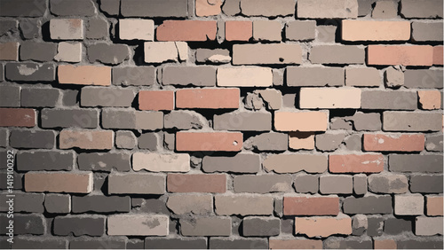 Old weathered brick wall. Ancient brick wall. Brick wall background. Old brick wall texture. Vector illustration. 