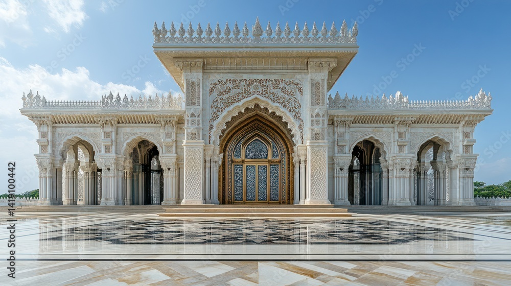 Obraz premium Elegant mosque facade, detailed carvings and arches