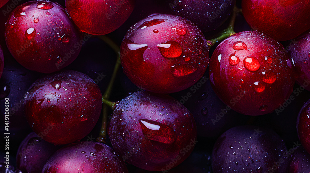 A red grapes with water droplets on them A red grapes with water droplets on them