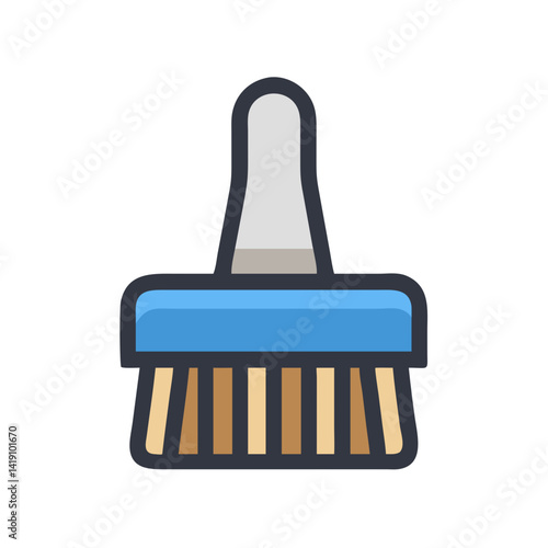 Blue and Beige Brush Icon on Black Background