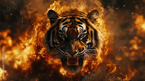 Fierce tiger head engulfed in flames (2)