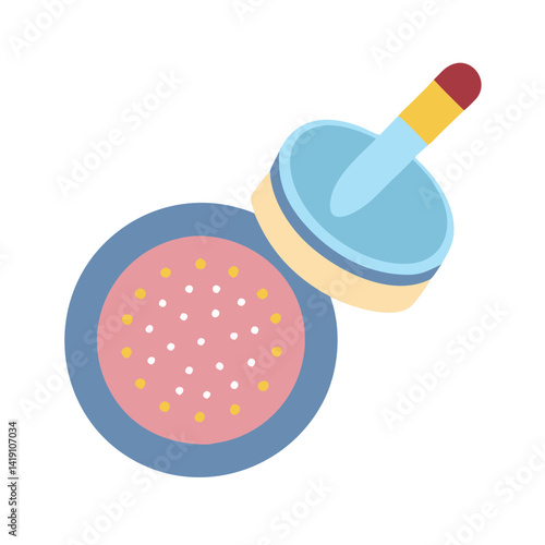 Minimalist Pink Face Powder Compact and Applicator Illustration