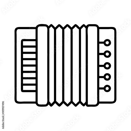 Accordion instrument outline vector drawing for music lovers and musicians in black and white