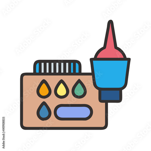 Colorful Ink Cartridge with Fill Nozzle Graphic Illustration