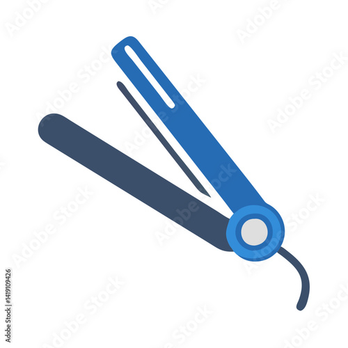 Blue flat iron icon for styling hair care
