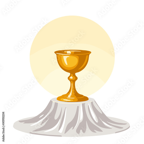 Wallpaper Mural Golden chalice on white cloth with glowing background, spiritual symbolism Torontodigital.ca