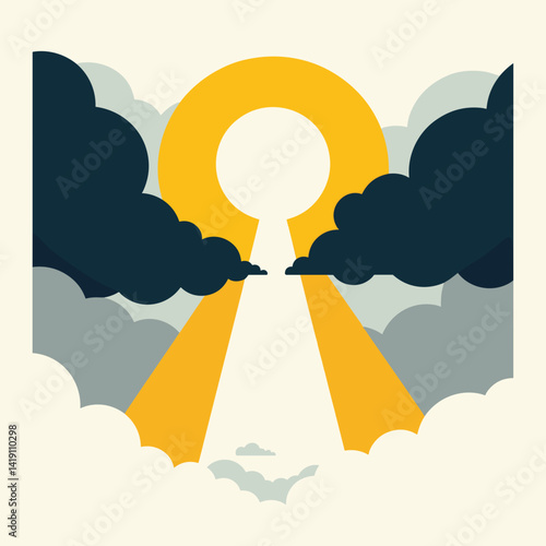 Radiant beam of light breaking through dark clouds, spiritual symbolism