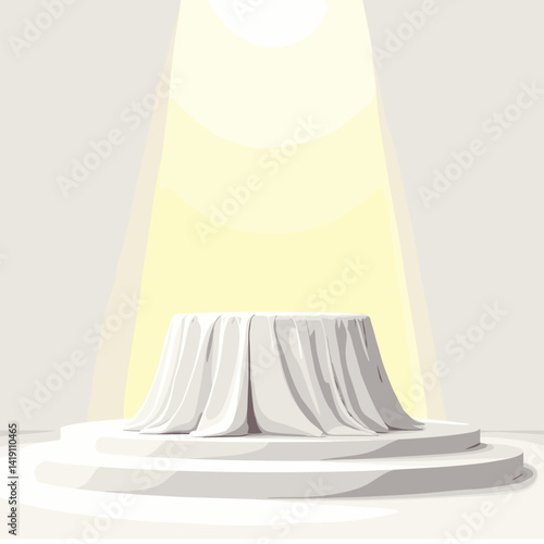 Draped altar illuminated by soft glow, evokes spirituality