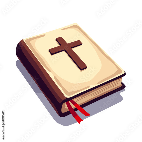 Bold vector illustration of prayer book with bookmark, spiritual symbolism