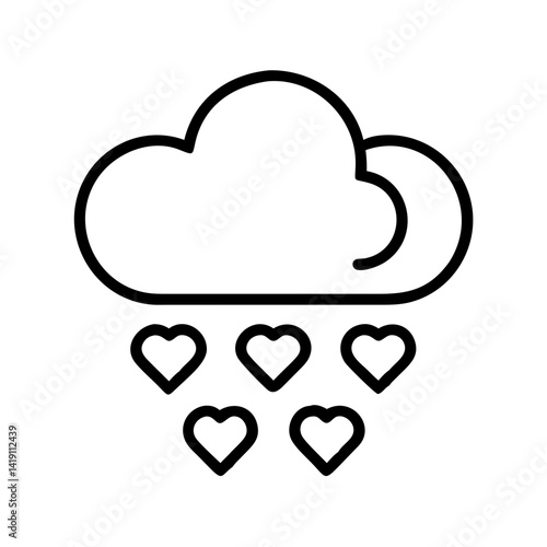 Cloud with hearts raining down vector icon graphic design template for love weather forecast concept
