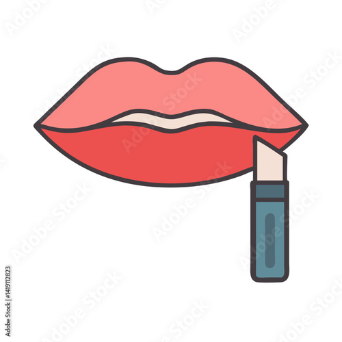 Lip gloss application on a woman's lips icon