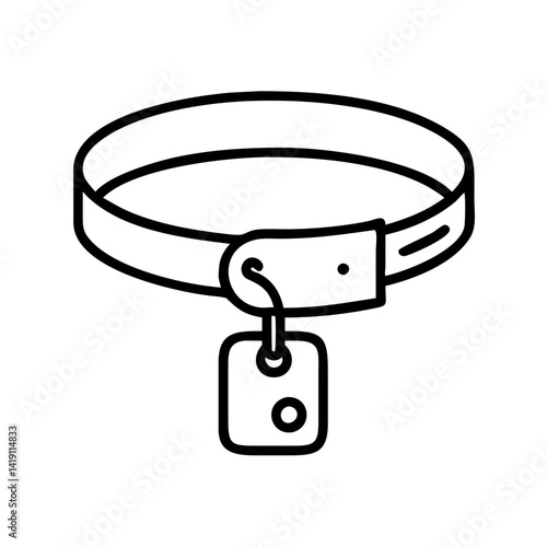Dog collar with tag outline vector illustration for pet accessories and identification needs