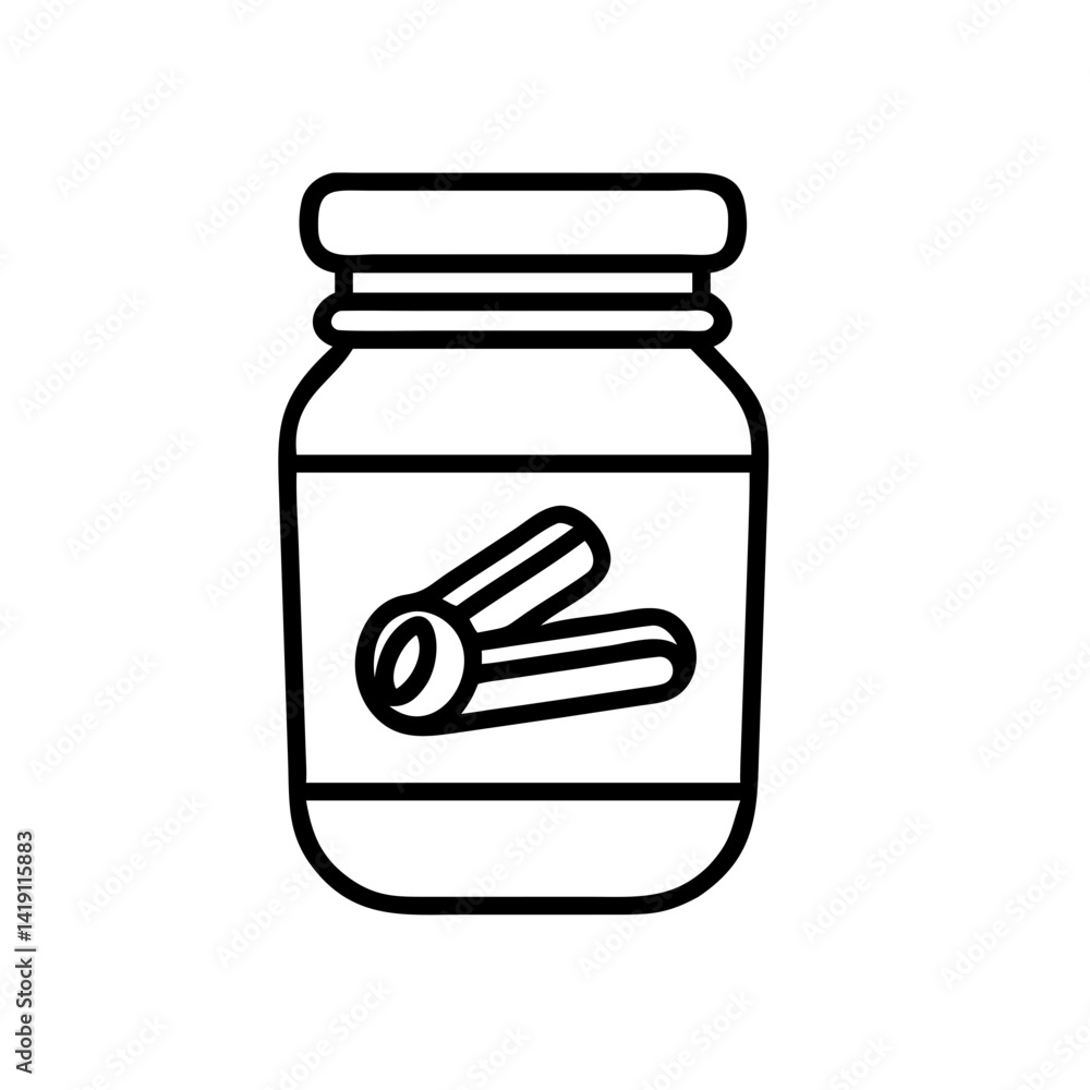 Cinnamon sticks in glass jar vector illustration spice ingredient for cooking and baking design element Cinnamon sticks in glass jar vector illustration spice ingredient for cooking and baking design element