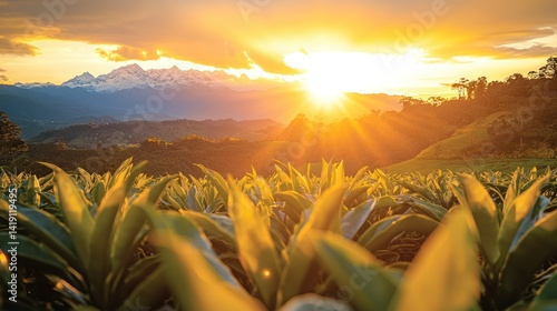 Wallpaper Mural Golden sunset over a lush agave field Torontodigital.ca