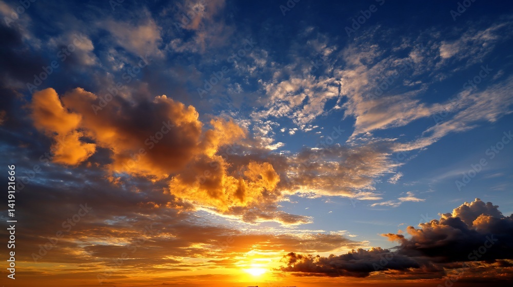 Fototapeta premium Dramatic sunset sky with vibrant clouds