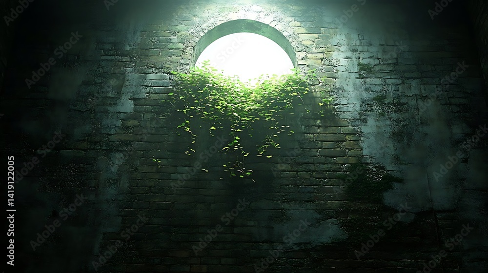 Mystical Archway: Lush Vegetation Embraces Aged Brickwork with an Opening Mystical Archway: Lush Vegetation Embraces Aged Brickwork with an Opening