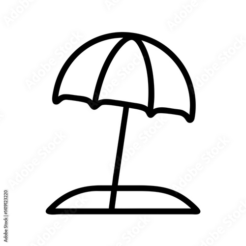 Beach umbrella vector icon summer vacation symbol sunshade parasol outline drawing design graphic art