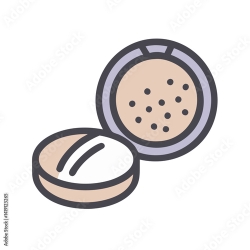 Compact powder and powder puff illustration on black