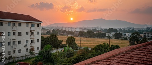 Wallpaper Mural Stunning Sunset Over Cityscape  Buildings  and Mountains Torontodigital.ca