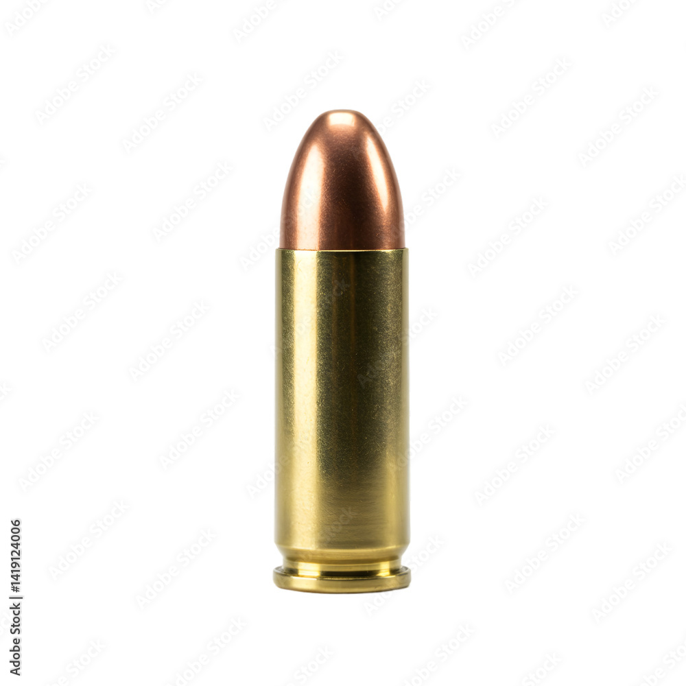 Bullet: Close-up view, metallic casing, transparent background Bullet: Close-up view, metallic casing, transparent background
