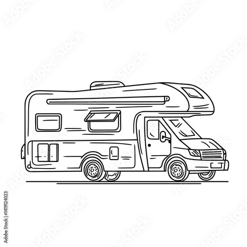 Line Art of a Camper Van for Travel Adventures  