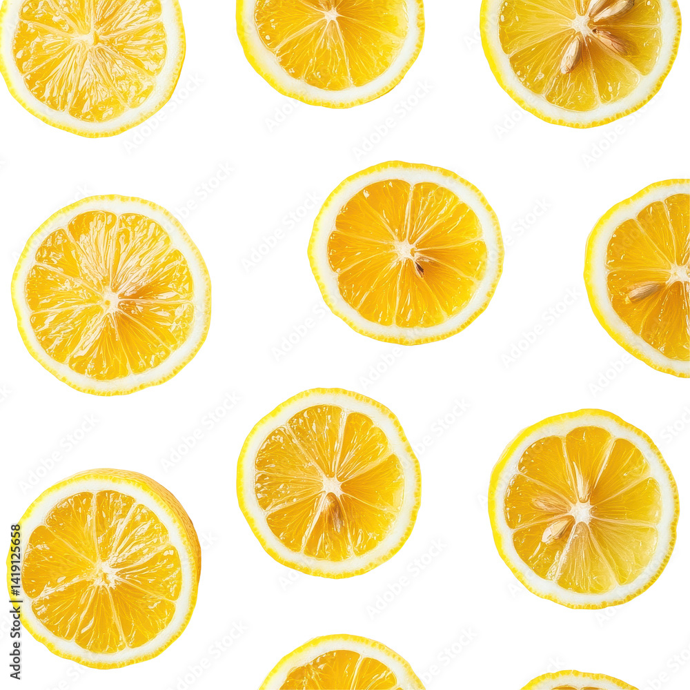 Sliced lemon fruit arranged neatly on a Transparent background for culinary and decorative purposes, Sliced lemon fruit on PNG background Sliced lemon fruit arranged neatly on a Transparent background for culinary and decorative purposes, Sliced lemon fruit on PNG background
