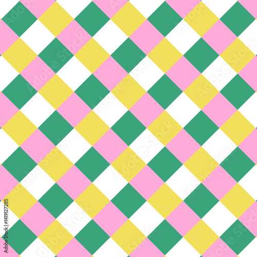 Wallpaper Mural Checkered plaid repeat pattern in green yellow pink white.Geometric gingham seamless pattern for summer, Christmas.Colorful abstract background with squares.Vector graphic wallpaper. Torontodigital.ca