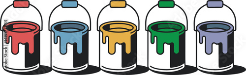 paint cans and brush icons depicting paint buckets in various states