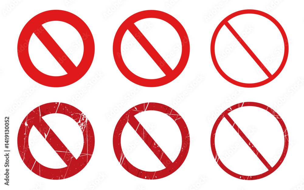 Restriction Sign Icons, red circle with a red diagonal line, no entry sign