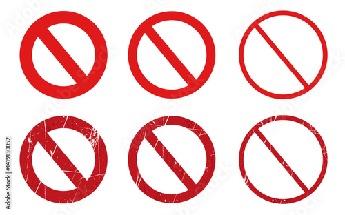 Restriction Sign Icons, red circle with a red diagonal line, no entry sign
