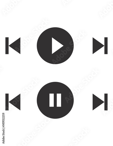 media player buttons, media player icons pause and play icons with navigation icons