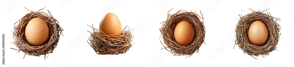 Four Eggs in Nests on Black Background, cut out transparent Four Eggs in Nests on Black Background, cut out transparent