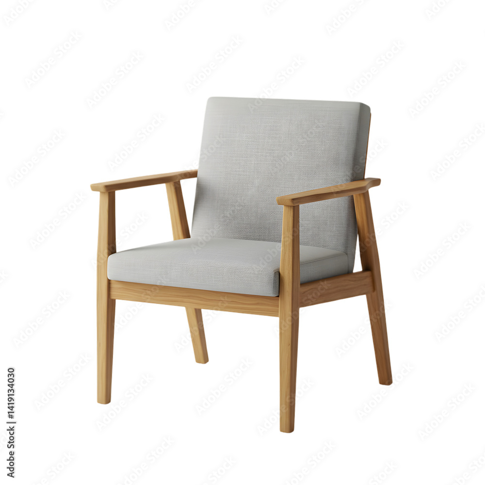 Modern Wooden Armchair with Light Fabric Upholstery, Perfect for Relaxation in Any Room, Transparent Background Images. Modern Wooden Armchair with Light Fabric Upholstery, Perfect for Relaxation in Any Room, Transparent Background Images.