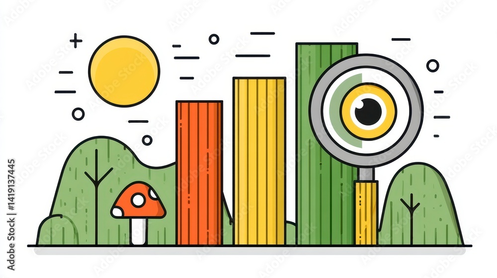 Financial Growth Illustration with Bar Graphs in Forest and Detailed Analysis