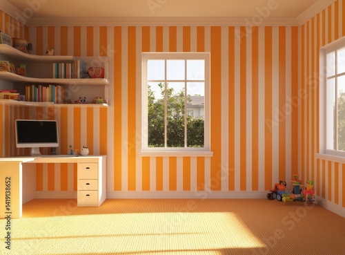 Bright and Cheerful Room with Orange Stripes and Natural Light
