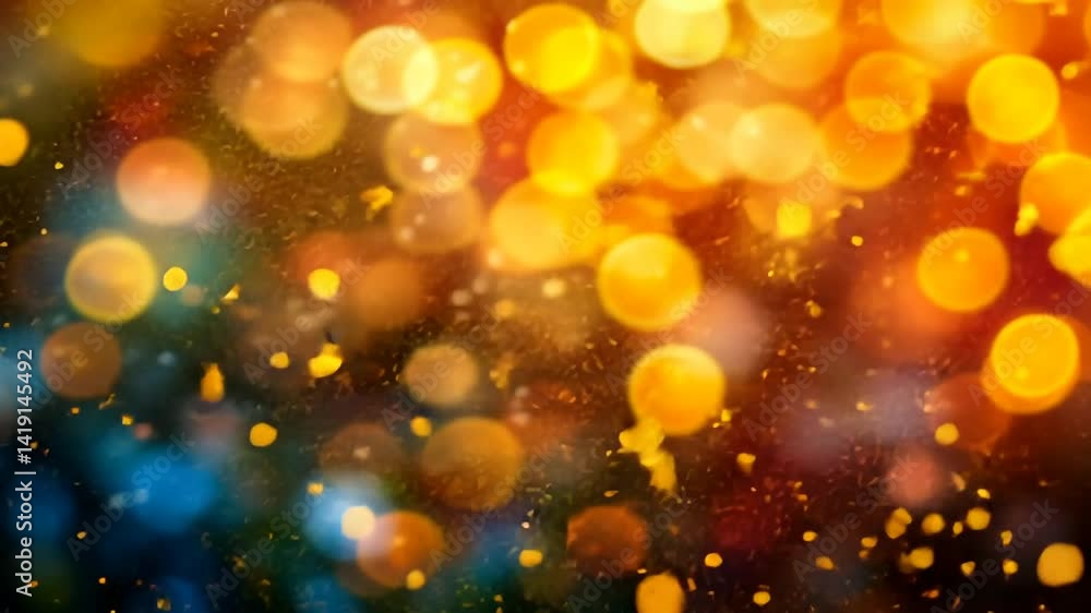 Abstract bokeh effect with vibrant golden and blue hues, light sparkles Abstract bokeh effect with vibrant golden and blue hues, light sparkles
