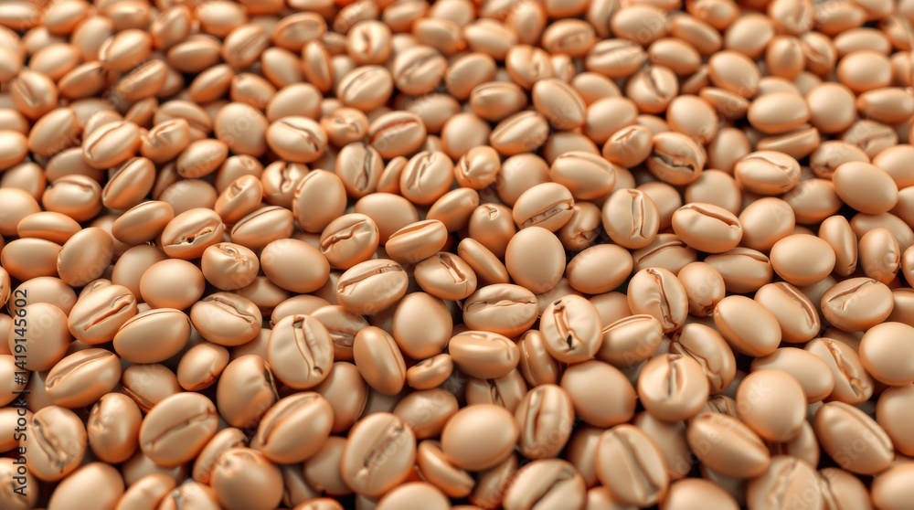 Roasted coffee beans. Close-up view of many coffee beans. A large quantity of light brown, glossy coffee beans Roasted coffee beans. Close-up view of many coffee beans. A large quantity of light brown, glossy coffee beans