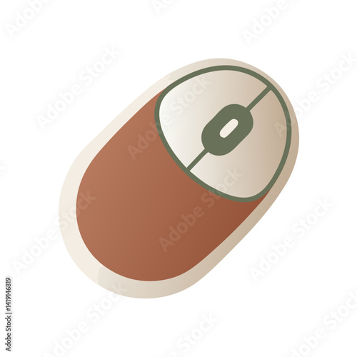 Brown Computer Mouse with Green Scroll Wheel on White Background  