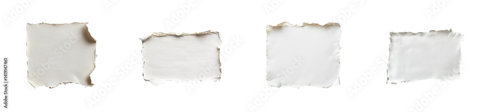 Torn paper pieces on black background, isolated elements, cut out transparent Torn paper pieces on black background, isolated elements, cut out transparent