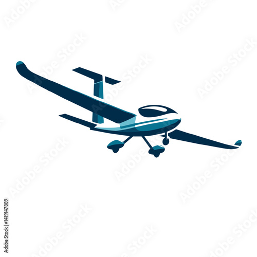 Blue Glider Vector Illustration – Minimal Aircraft Silhouette on Transparent Background