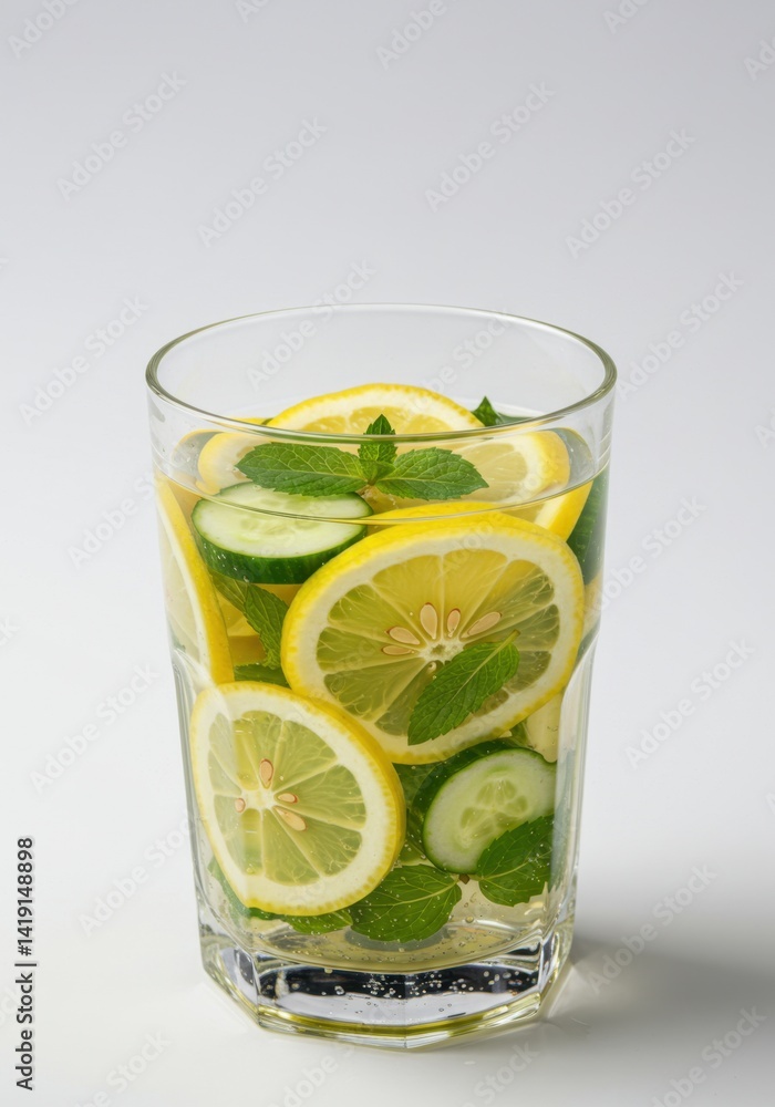Refreshing Lemon Cucumber Mint Infused Water in Glass Refreshing Lemon Cucumber Mint Infused Water in Glass