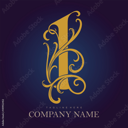 Luxury classic gold floral number 1 monogram logo