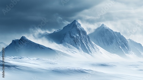 Wallpaper Mural Majestic snow-covered mountains under a dramatic cloudy sky. Torontodigital.ca