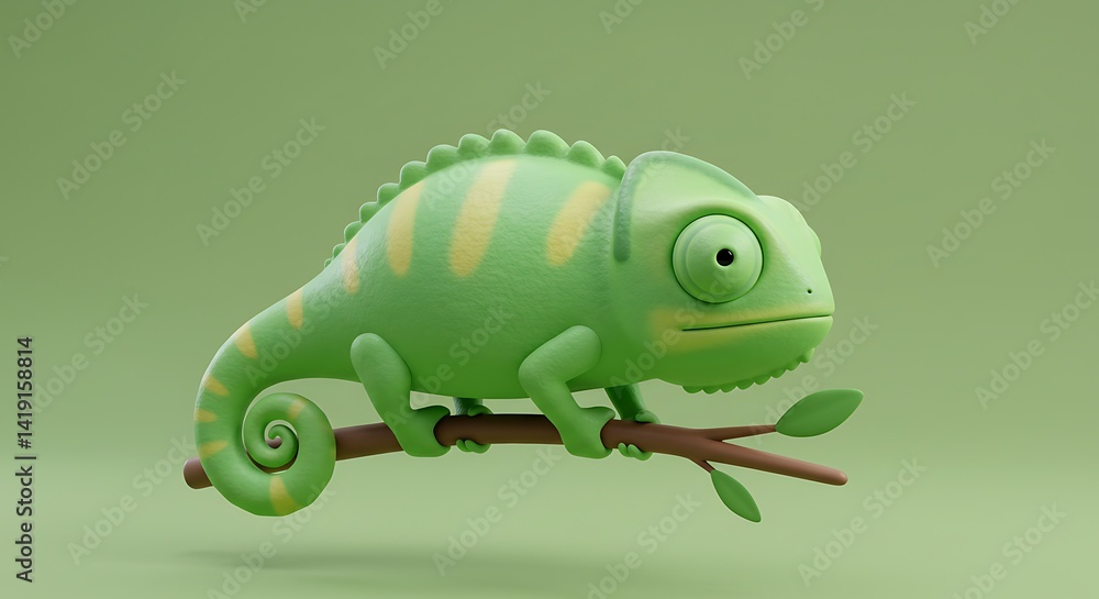 Fototapeta premium Cartoon Chameleon on Branch